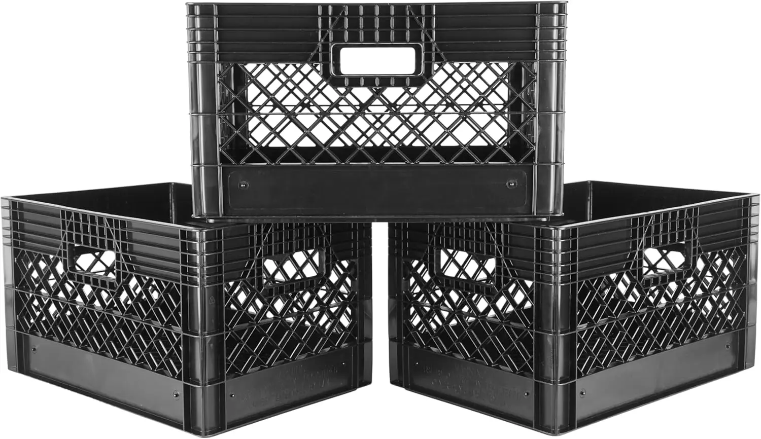

19 x 13 x 11" (24 Quart, 3 Pack) Mesh Commercial Grade Milk Crate Handled Storage Container Tote, Black