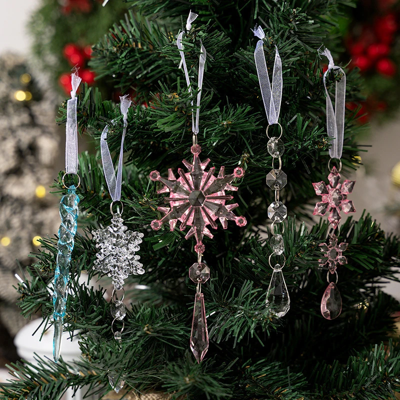 5Pcs Acrylic Clear Snowflake Hanging Decoration Icicles Ornaments Set Christmas Tree Pendant Christmas Decorations Gifts image 4