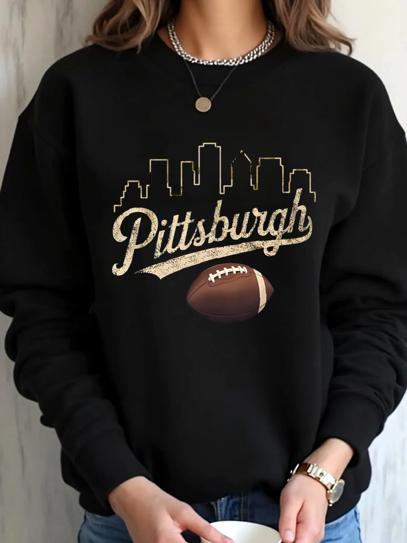 Sudadera de gran tamaño para mujer con estampado de fútbol de Pittsburgh City para uso al aire libre