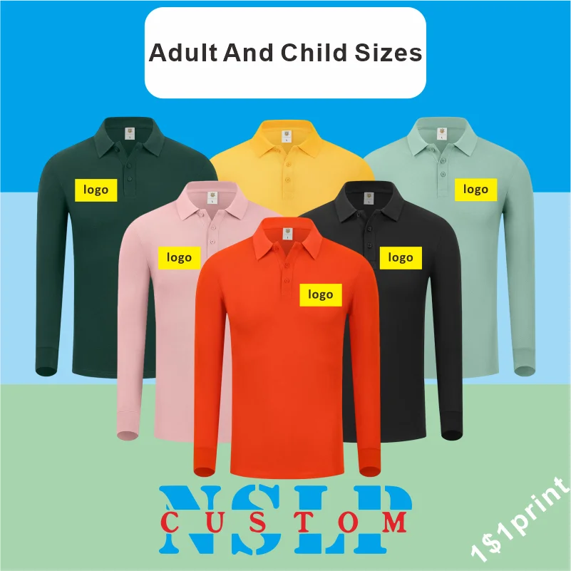 

Customizable Logo Cotton Long Sleeve Polo Shirts Men and Women Children's Fall and Winter Casual Parent Child Team Uniforms