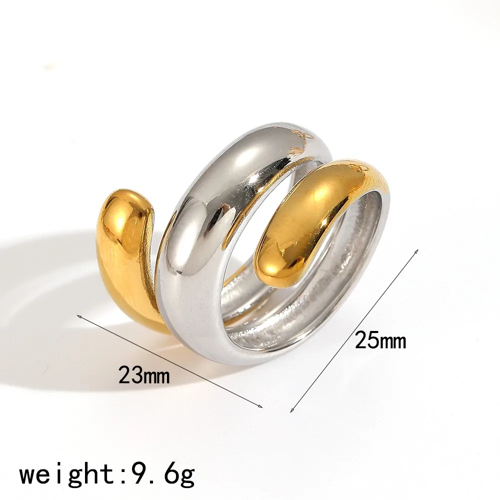 TD Edelstahl Gold Silber Gemischte Farben Unregelmäßige Geometrische Linien Offener Ring für Frauen Wasserfester Modeschmuck – Detail 9