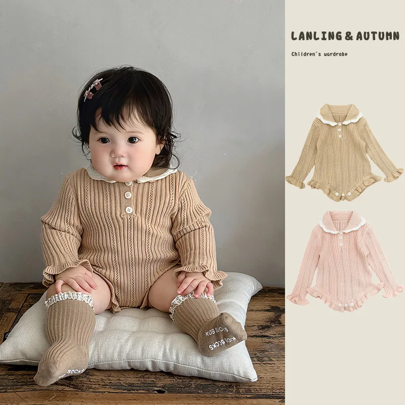 

Комбинезоны-боди UNITIM для девочек на весну, с воротником Питер Пэн, для новорожденных и малышей, ромперы для девочек, детские комбинезоны-слипы