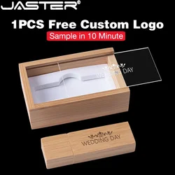 USB 3.0 프리 커스텀 로고 USB 플래시 드라이브, 투명 뚜껑 나무 상자 메모리 스틱, 결혼 선물 펜 드라이브, 32GB U 디스크 스틱, 64GB