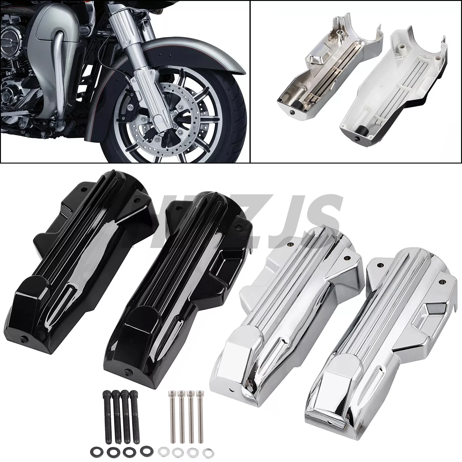 

Lower Fork Covers For Harley Motorcycle Touring Electra Street Glide FLTRU FLHTCU FLHX Road King FLHR 2014-2022 Chrome/Black