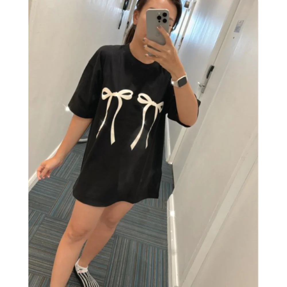 T-shirt Kawaii avec ruban pour femme, T-shirt avec nœud, Vêtements grande taille, Tenues esthétiques, Été coréen, CoAdvants, Y2K, 4XL, 5XL, 2024