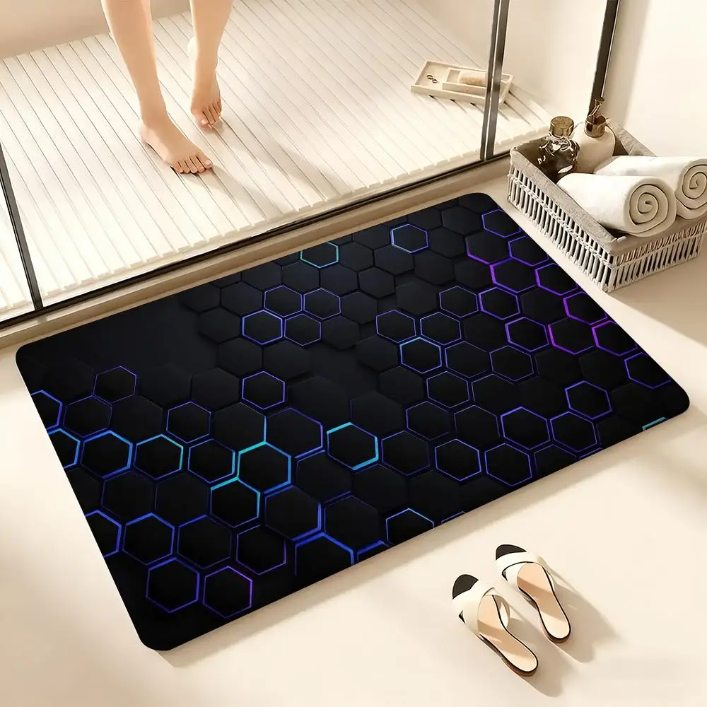 

Abstract Hexagon Pattern Floor Mat Cozy Flannel Soft Thick Non-Slip Mat For Living Room Bedroom Kitchen Decor Rugs