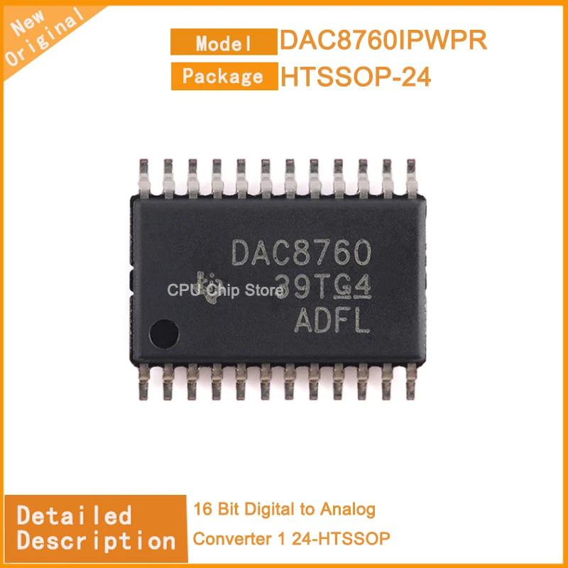 5Pcs/Lot  New Original  DAC8760IPWPR  DAC8760  16 Bit Digital to Analog Converter 1 24-HTSSOP