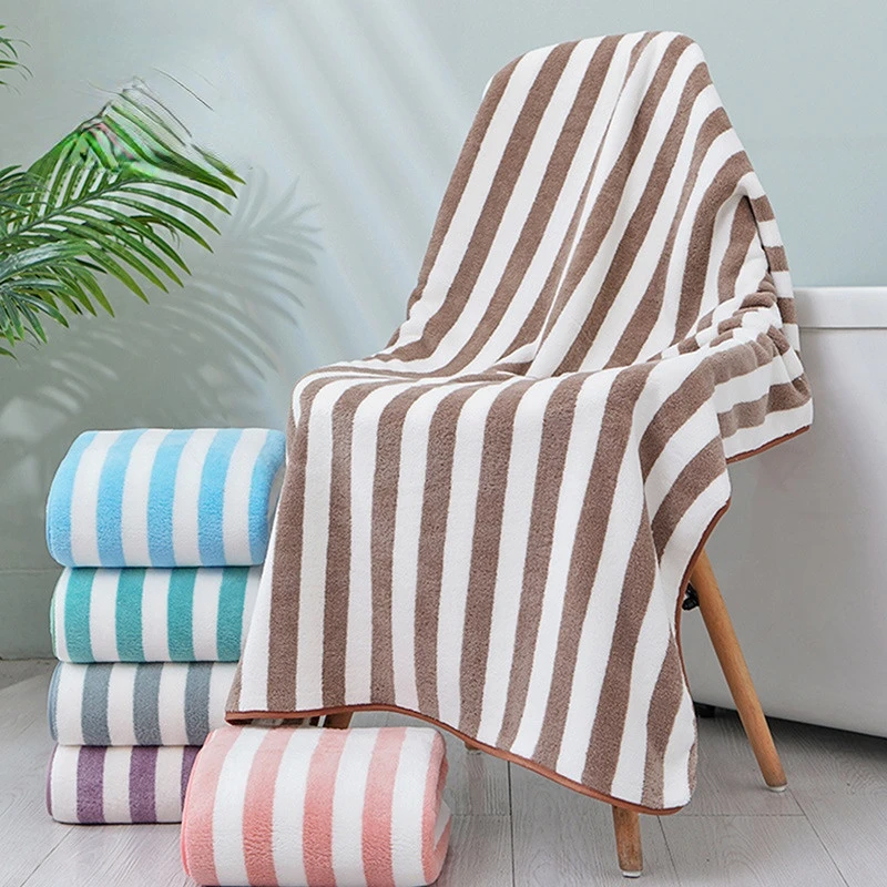 Stripe Microfiber  Towel Bathroom Set Super Absorbent Soft Bath Towels Large Size for Women Shower Wrap 70x140cm