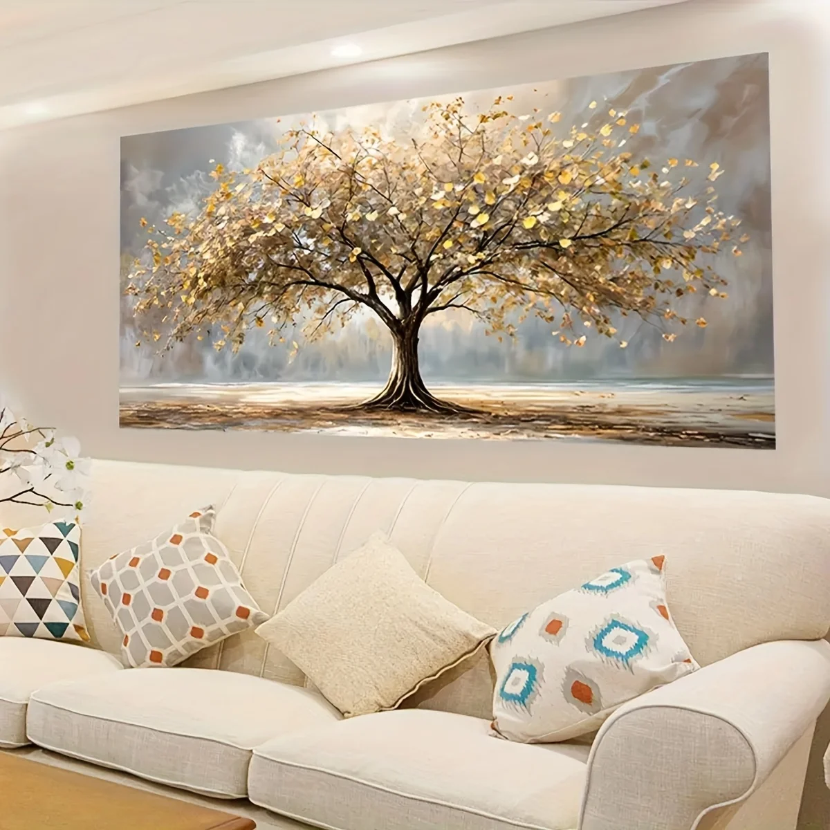 1pc Golden and Beige, Modern Living Room Home Decor, Tranquil Wall Art Elegant Wall Decoration Painting, Frameless
