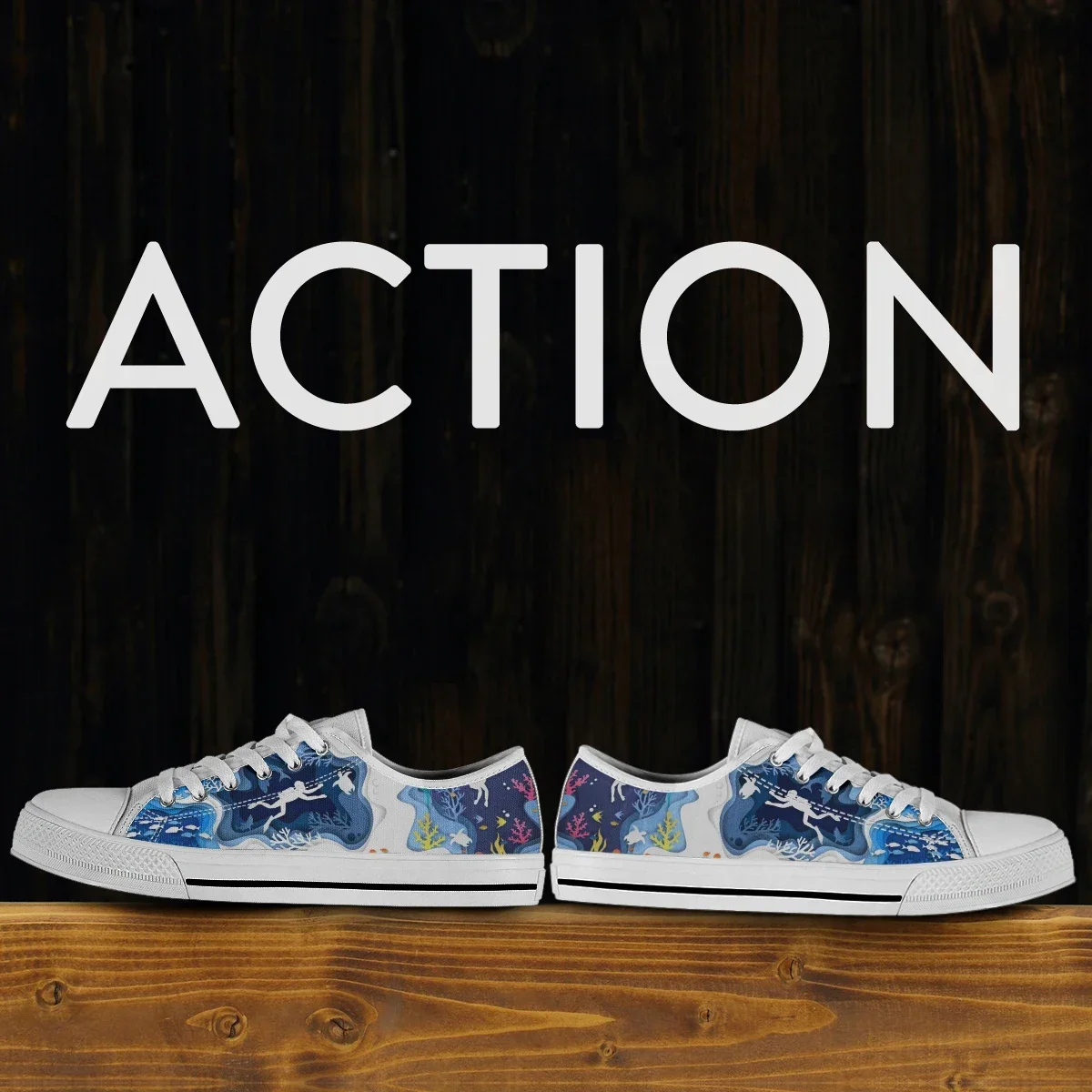 Blue White Sea Diving Pattern Low Top Women's Canvas Shoes New Style Women's Casual Shoes Comfort Sneakers