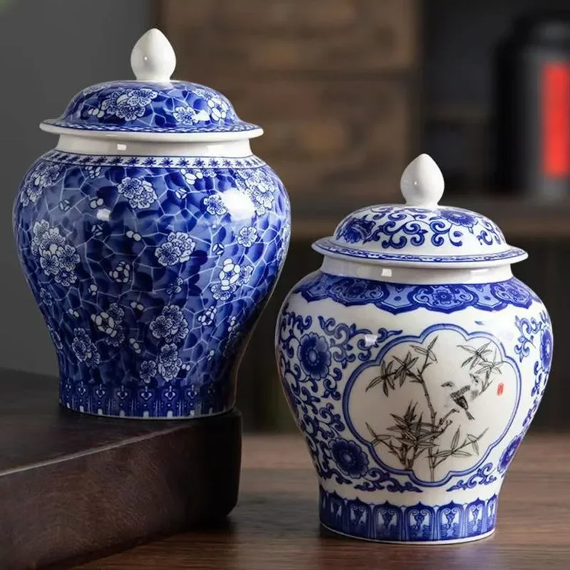 

Blue and White Porcelain Ceramic Tea Pot General Can Sealed Storage Tank Small Storage Tea Pot Container Organizer Box