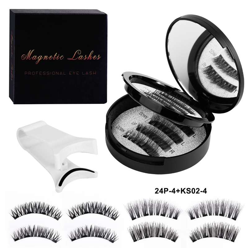 Pestañas postizas magnéticas Amazon europeas y americanas gruesas y potentes magnéticas juego de clips de pestañas de tallo negro de 2 pares