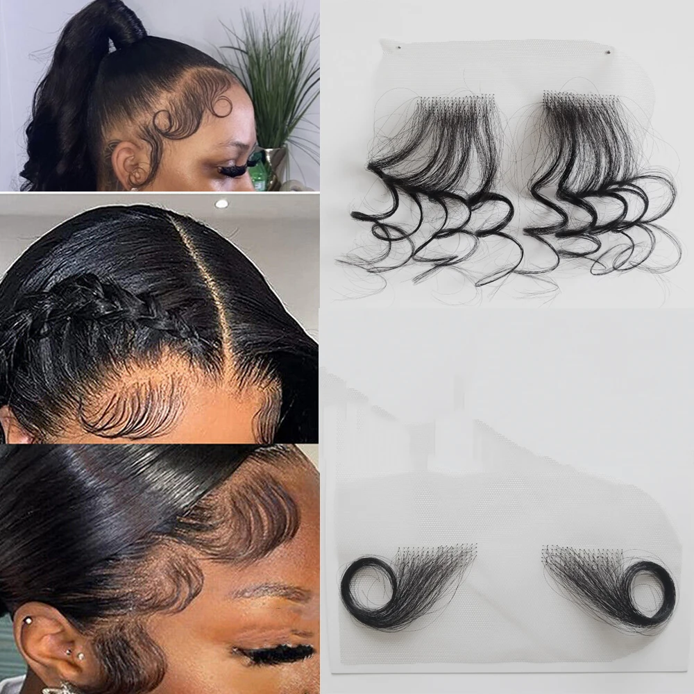 4Pcs HD Lace Baby Hair Edge Stripes Human Virgin Hair Baby Hair Reusable More Natural Reusable Lace Baby Hair Edge Stripes 4Pcs