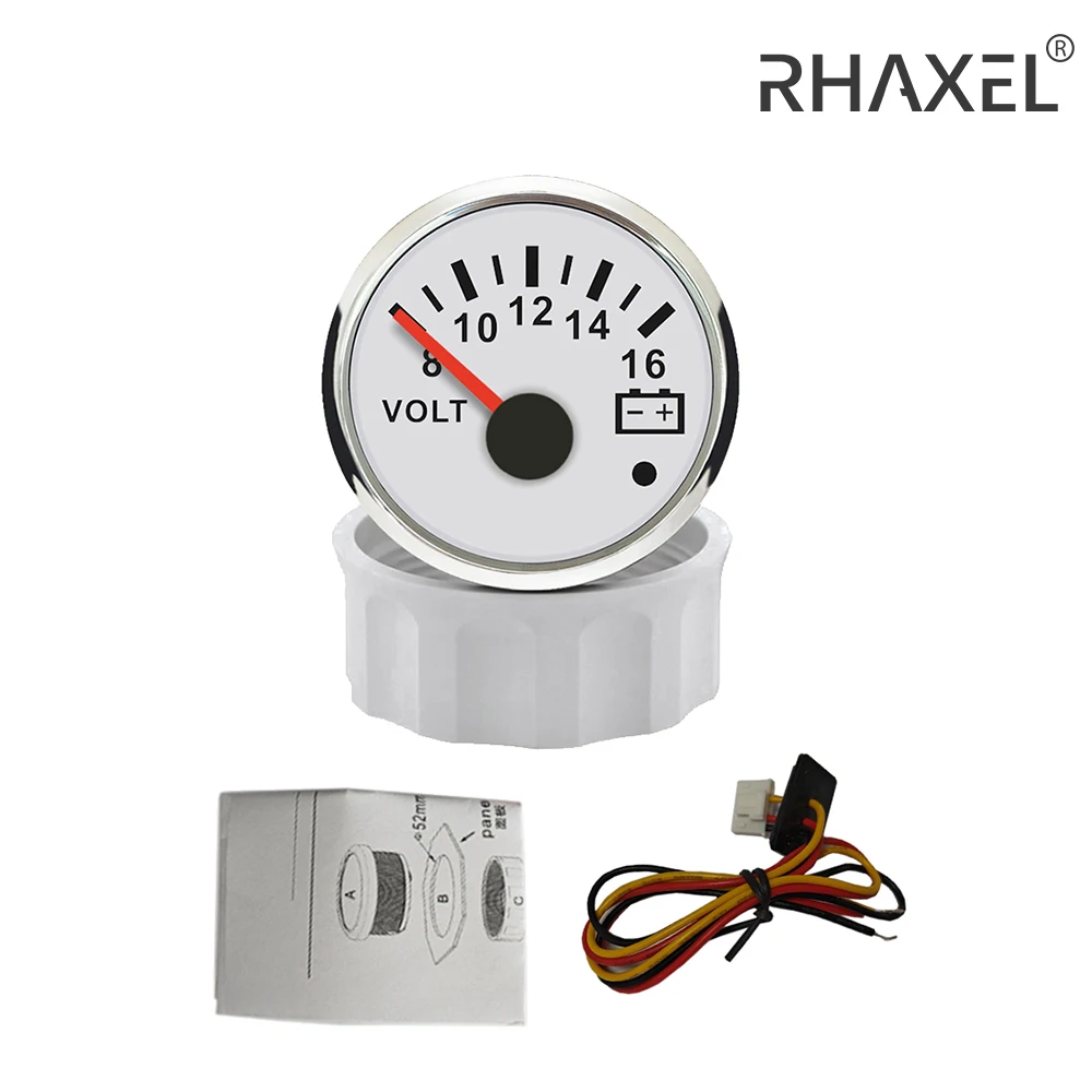 RHAXEL 52mm (2'') Voltmeter Voltage Volt 8-16V 18-32V with Alarm Red Backlight for Car Yachts Motorboat RV Waterproof