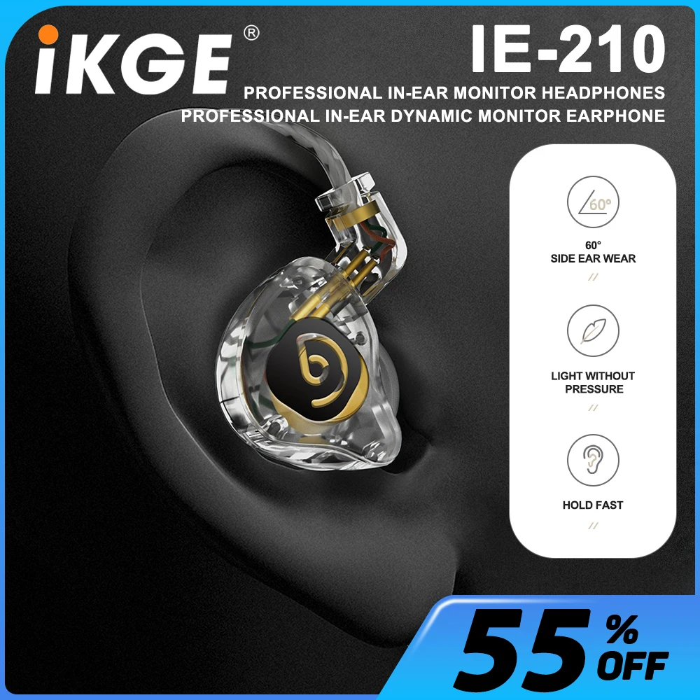 IKGE IE-210 Professional In-Ear Dynamic Monitor Headphones, HIFI Wired In-Ear Headphones, Professional Stage Monitor Headphones