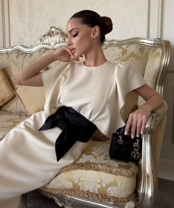 High Quality Customized O-neck Ankle Length Bow Color Contrast Short Sleeves Платье Корейский Стиль Kate Middleton Dress Dresses view 5