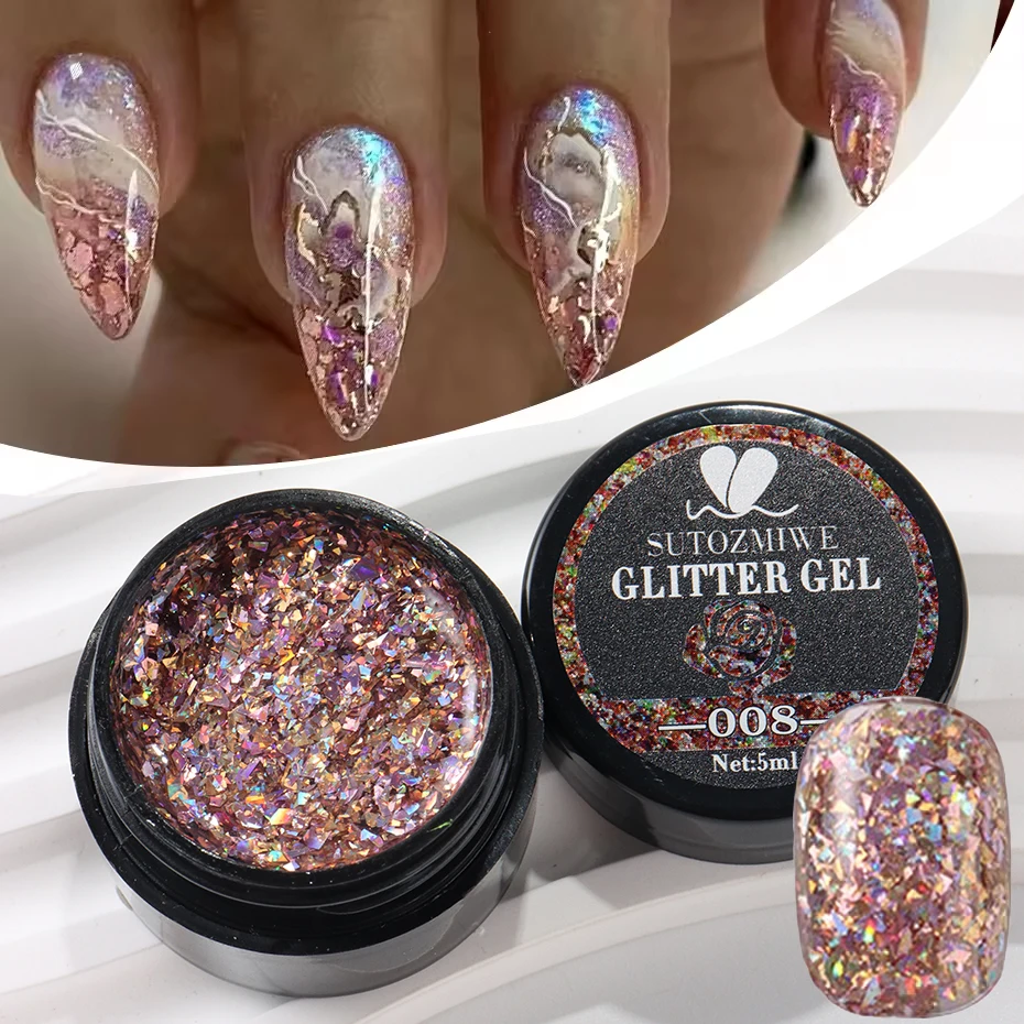 Champagner Gold Glitzer Reflektierendes Nagelgelpoliermittel Funkelndes Nagelgel Kristall Glitzer Graffiti Streifen Zuglinie Nagel UV Gel