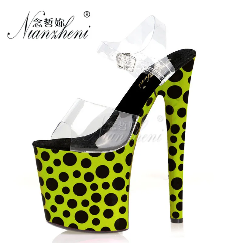 Exotic Dancer High Heeled Sandals 20CM Super High 8 Inch Clear round Dot Sexy Fetish Shoes for Pole Dancing Stripper Club