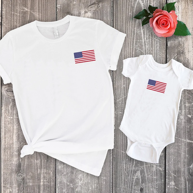 

american flag mom and son matching clothes independence day baby girl christmas summer tshirt cute mama tops family look print
