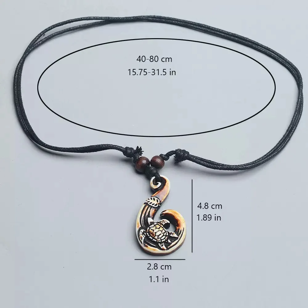 Hawaiian Style Turtle Hook Pendant Necklace for Men Women's NZ Maori Fish Hook Choker Jewelry Necklace Amulet