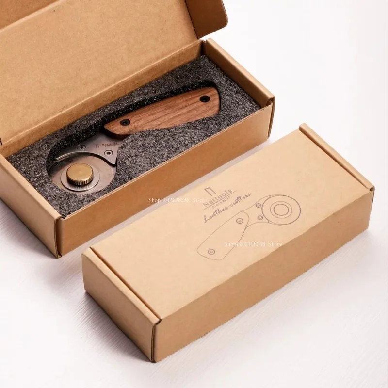 Picture 7: Natural Wooden Handle All-metal Roller Cutter Handmade Leather Goods Cutting Knife Linear Cutting Leathercraft Special Tools