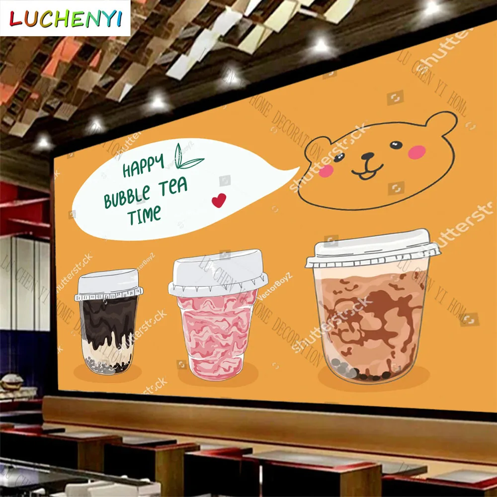 Custom bubble tea juice 3d wallpaper mural restaurant cold drinking shop kitchen dining room wall papers home decor sticker