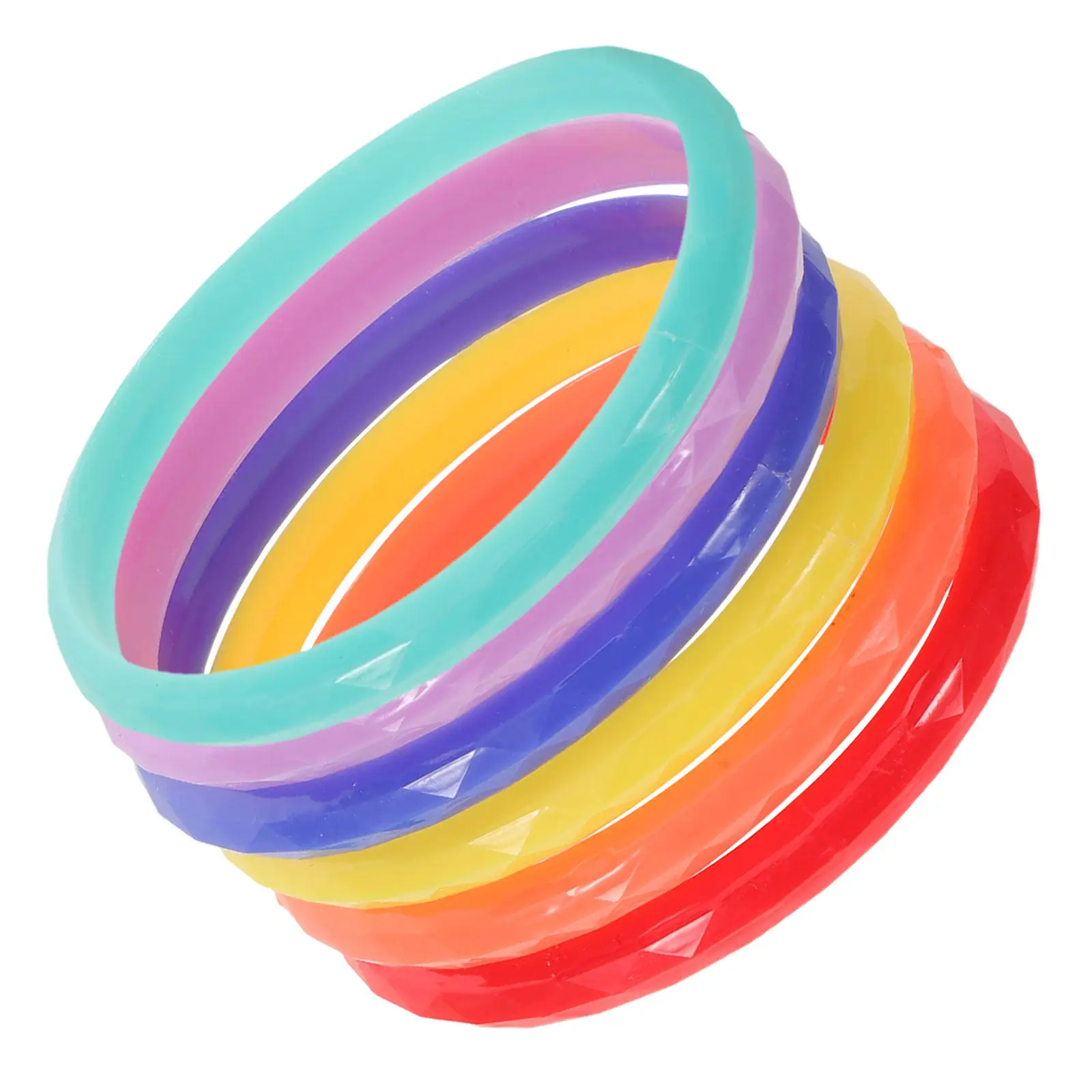 6Pcs Colorful Chunky Resin Bangle Bracelets for Rainbow Stackable Party Favors & Classroom Rewards
