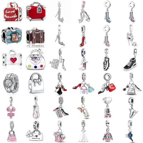 Abalorio de plata de ley 925 compatible con pulsera Original, accesorios, joyería para mujer, serie de ropa, reloj, zapatos de tacón alto, bolso de vestido