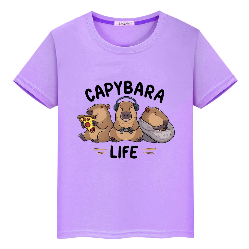 

Capybara print t shirt for kids boy10year anime Short y2k one piece Capybara Cute Tees 100%Cotton Tops pride tshirt girl clothes