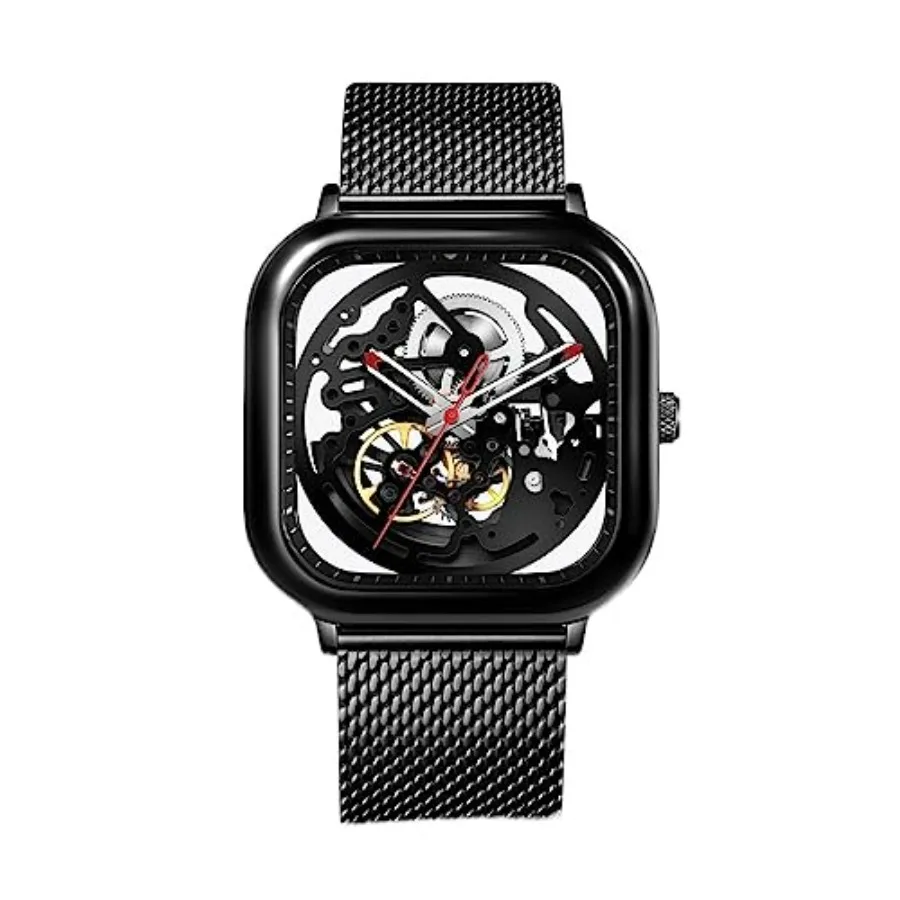 Reloj Mecánico Automático CIGA Design Serie C, Reloj de Pulsera Analógico Esqueleto con Correa Milanesa, Cristal de Zafiro, Regalos