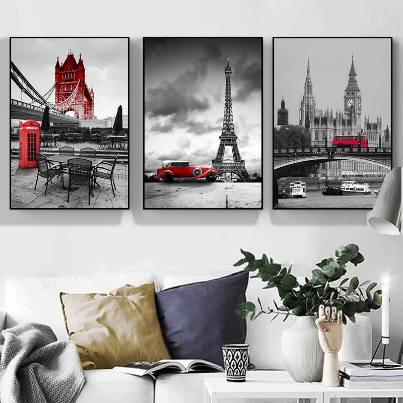 

European Style Black and White Architectural Art Painting Living Room Mural Poster Wall Decoration Painting Home Decoration