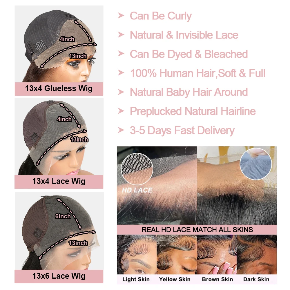 13x6 Glueless HD Lace Front Wig Body Wave Brazilian Human Hair Pre Cut Lace Short Bob Pre Plucked For Black Women Ready To Wear image 6
