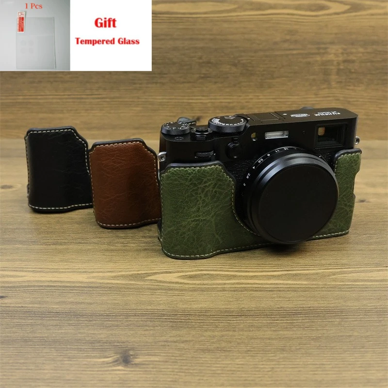 

For Fuji FUJIFILM X100VI camera bag, micro-single camera leather case base, half set case + free tempered film