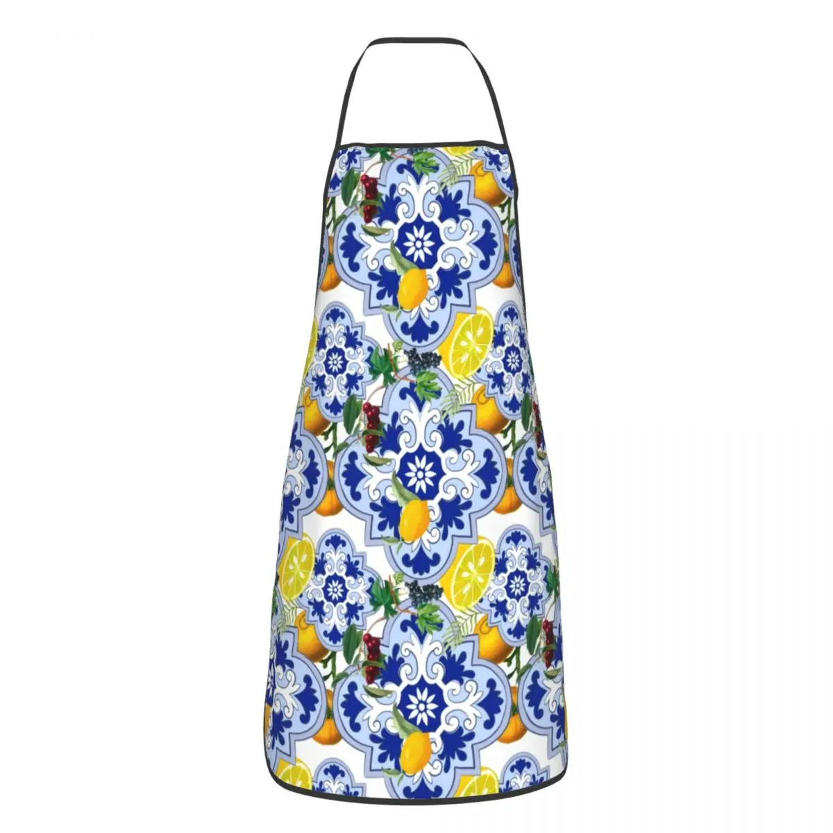 Custom Unisex Sicilian Summer Fruit Lemon Citrus Tiles Kitchen Chef Cooking Baking Apron Men Women Tablier Cuisine for Painting