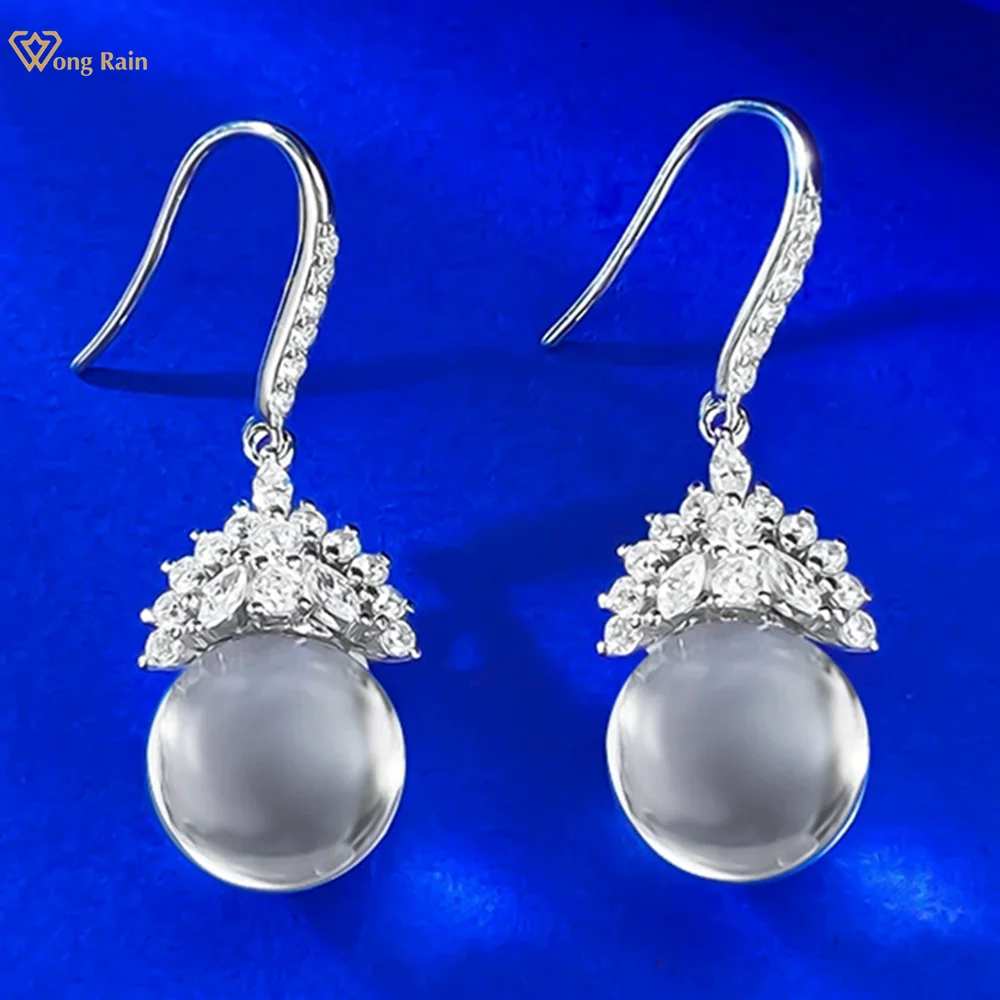 

Wong Rain Elegant 925 Sterling Silver 10 MM Crystal High Carbon Diamond Gemstone Drop Dangle Earrings Fine Jewelry Wholesale