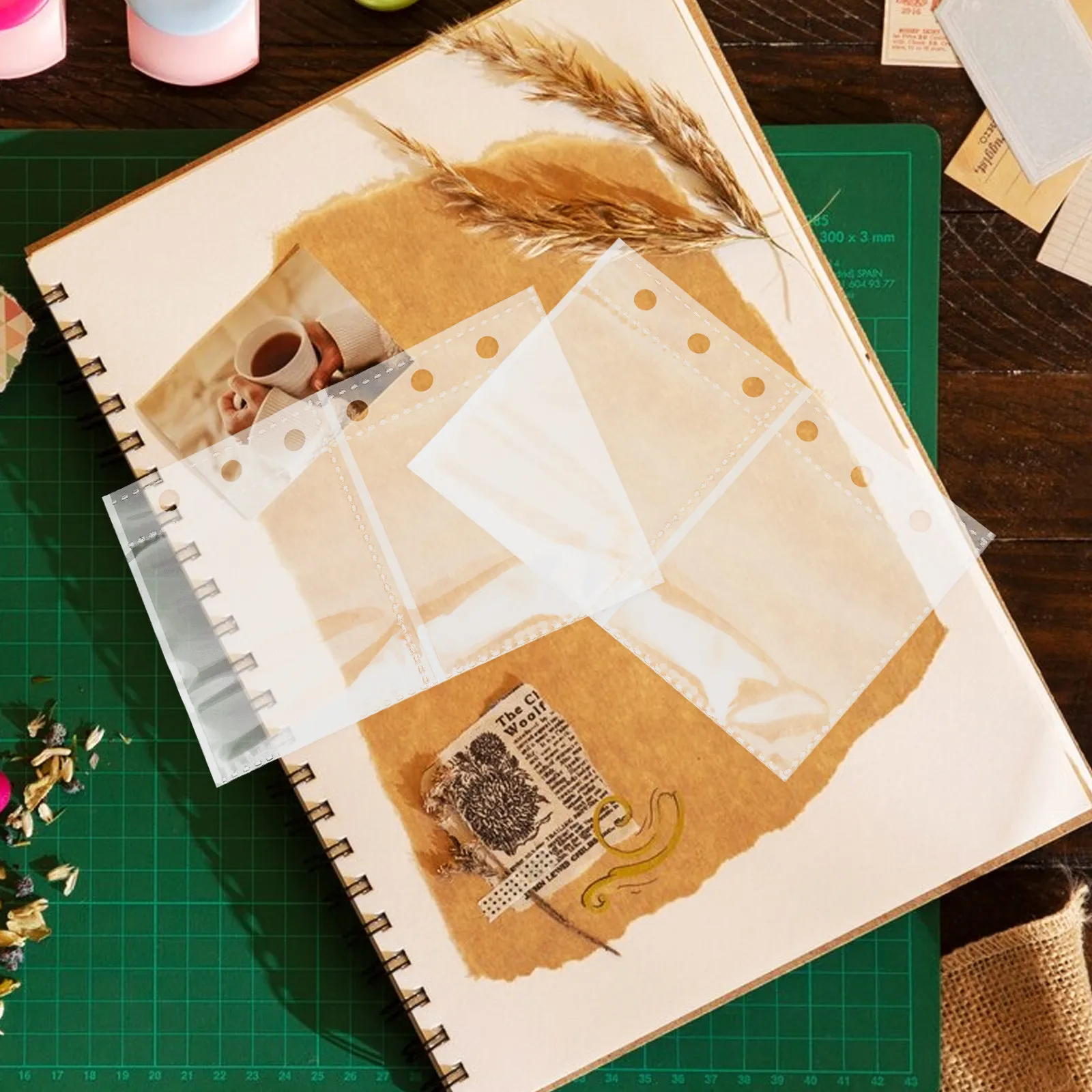 

50Pcs Scrapbook Pocket Sleeves Clear Card Album Pages Loose Leaf Design Photo Protector Sheets for Office Home School