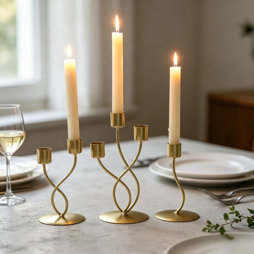 Modern Metal Taper Candlestick 3‑Arm Curve Candle Holder Nordic Table Centerpiece Home Wedding Party Dining Decoration