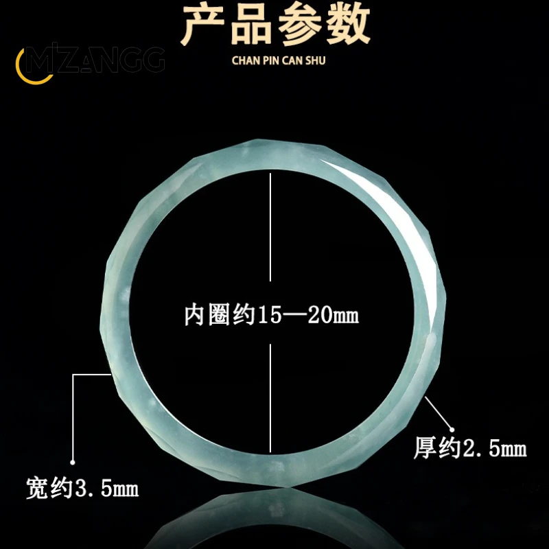 Natural A-goods Jadeite Blue Water Diamond Face Ring Hand-carved Fashion Simple Jade Ring Men and Women Holiday Gift 4