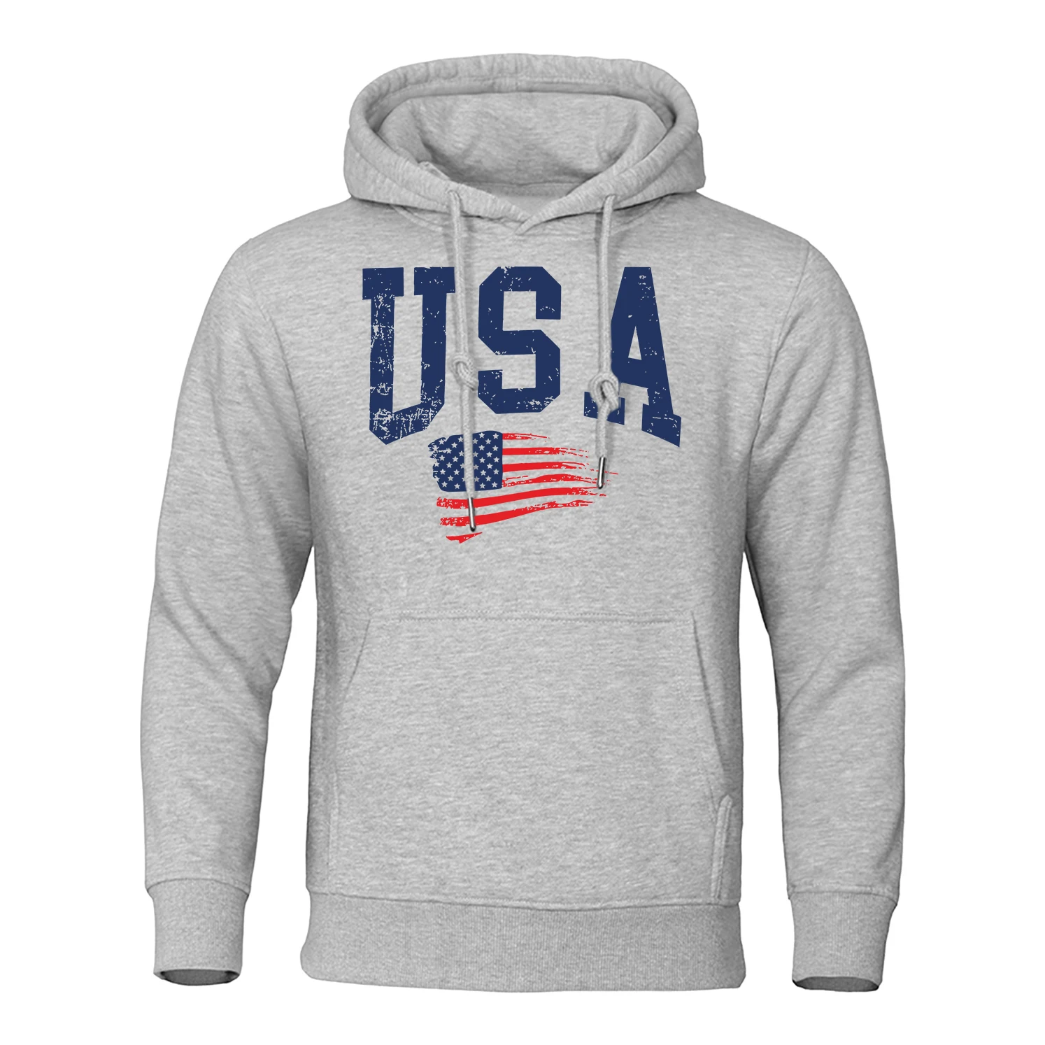 Usa Fluttering National Flag Printing Hoodies Men Fleece Warm Clothing Casual Loose Fashion Hoody Pocket Pullover Sweatshirt