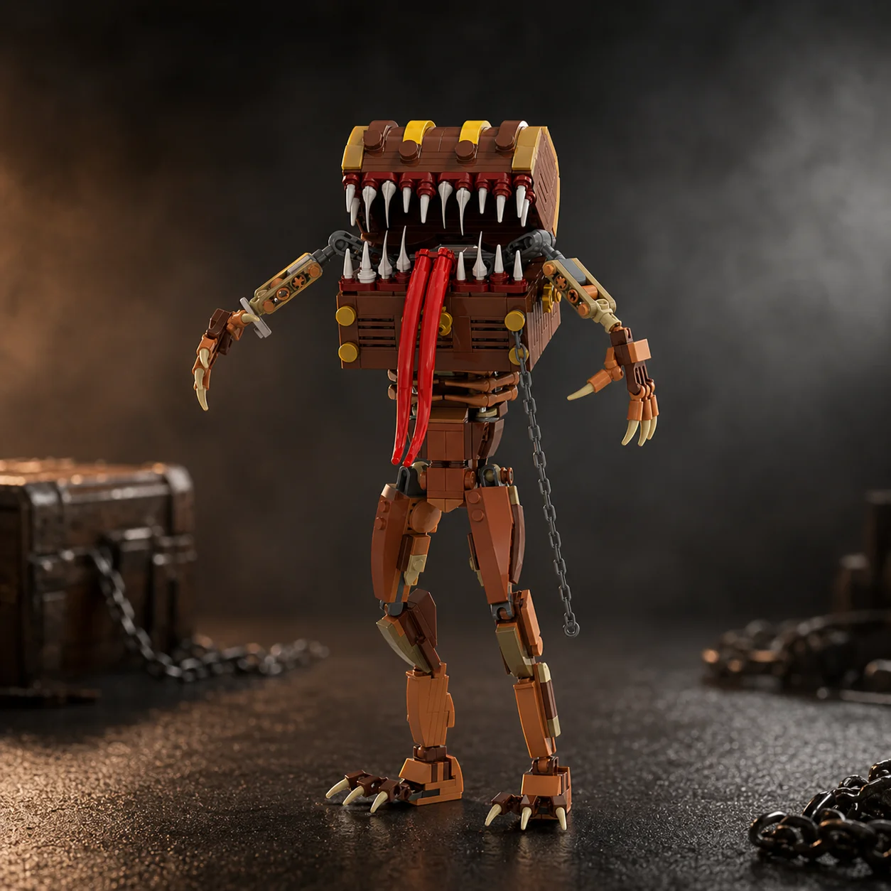

MOC Soul-like Mimic Monster Treasure Chest Building Blocks Standing Figure RPG Game Boss DIY Bricks Assembly Model Gift