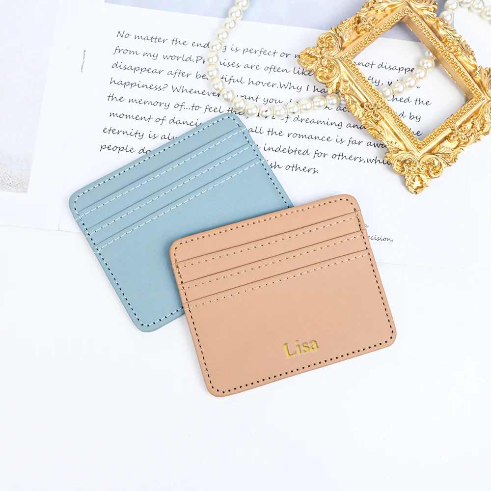 กระเป๋าใส่บัตรหนัง PU แบบกำหนดเอง, ซองใส่บัตรเครดิตสำหรับนักเรียน, ของขวัญวันคริสต์มาสอีฟและวันเกิดแบบ DIY