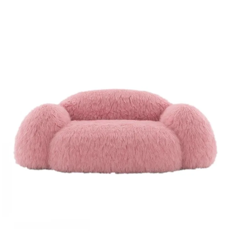 

Long-haired sofa clothing store studio commercial sofa bedroom with girl pink three-person small sofa