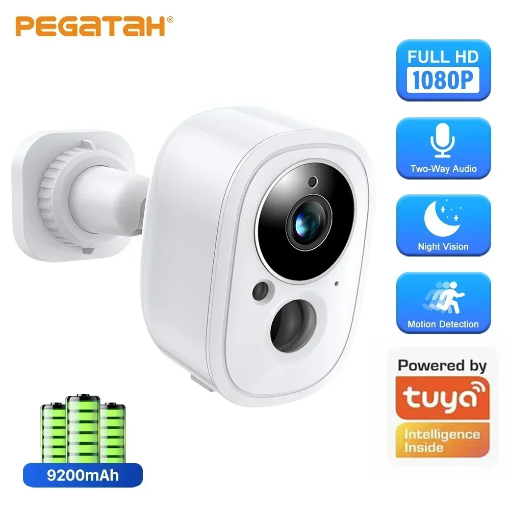 PEGATAH Tuya 1080P HD IP Camera Outdoor IR Night Vision Motion Detection 2-way Audio Battery Video Survilliance Cameras