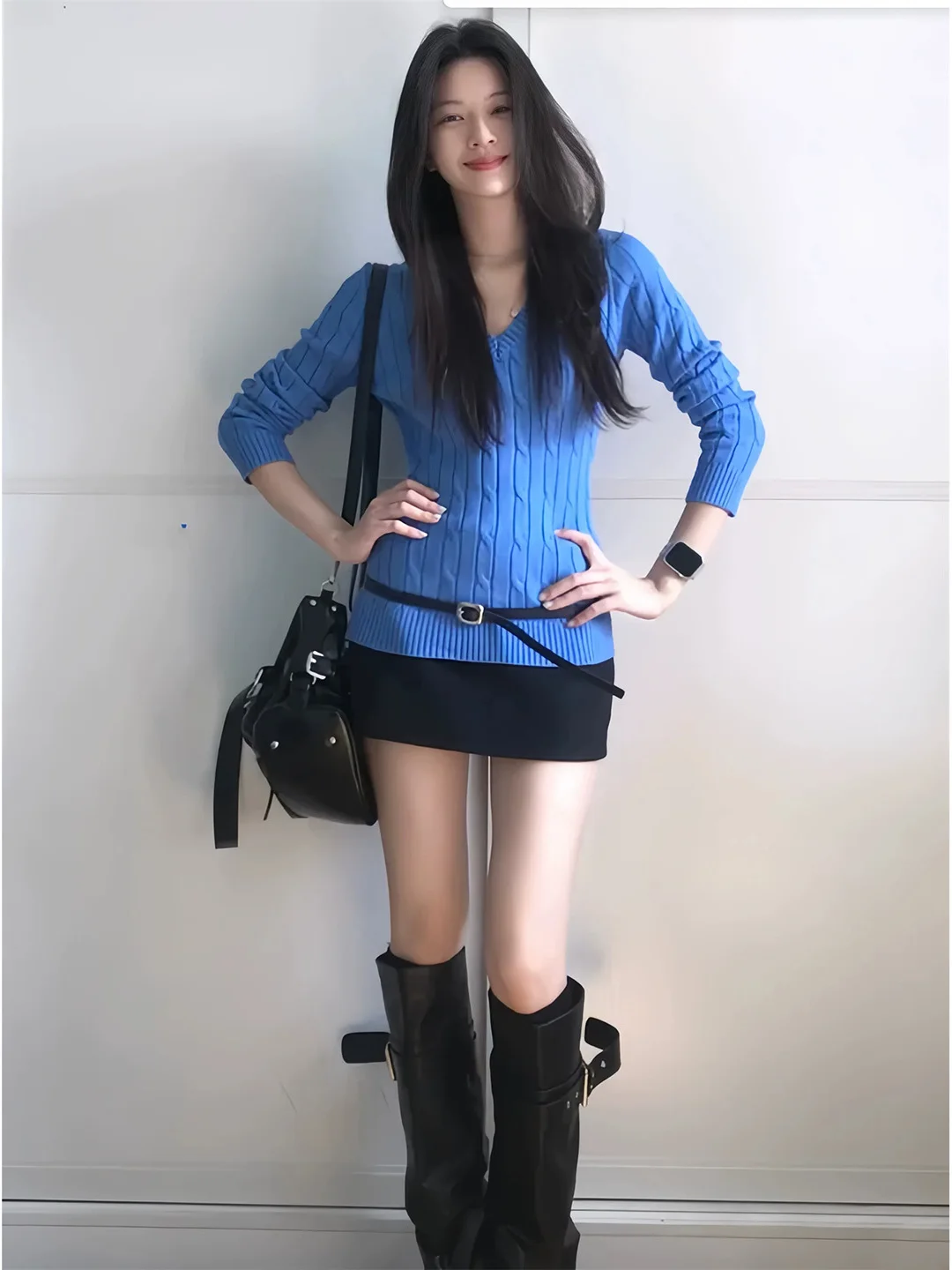 Korean Minimalist V-Neck Twist Soft Cozy Overhead Sweater Women's Autumn Lazy Waist-Cinching Slimming Sexy Knitted Top