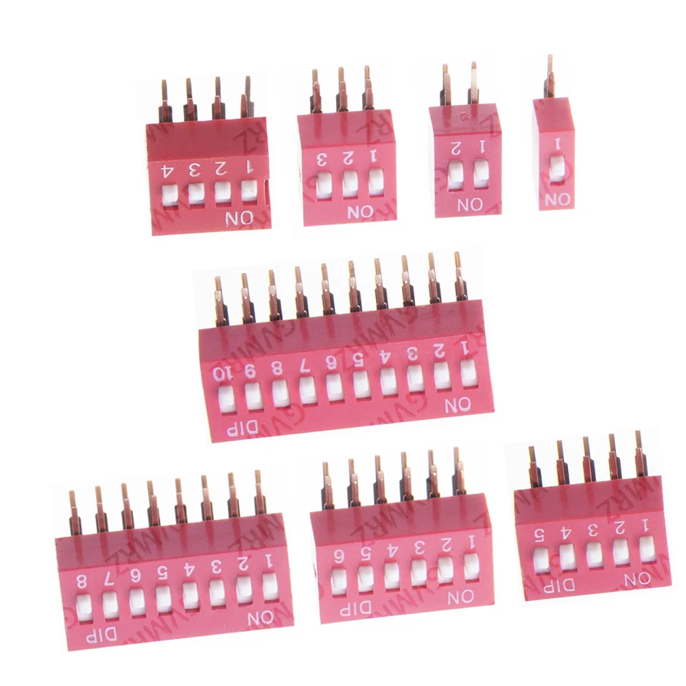 5PCS/LOT DA-02 DIP Switch 2.54MM Integrated Circuit  1/2/3/4/5/6/8/10P Plug-in Side Insert Bent Foot Horizontal Dial 90 Degrees