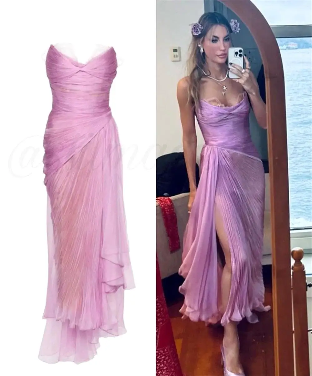 

SWEMILE 2026 Fashion Design Bodice Sheer Lace Inserts Evening Dresses High Slit Asymmetric Hem Lace-up Ankle-Length Prom Gowns