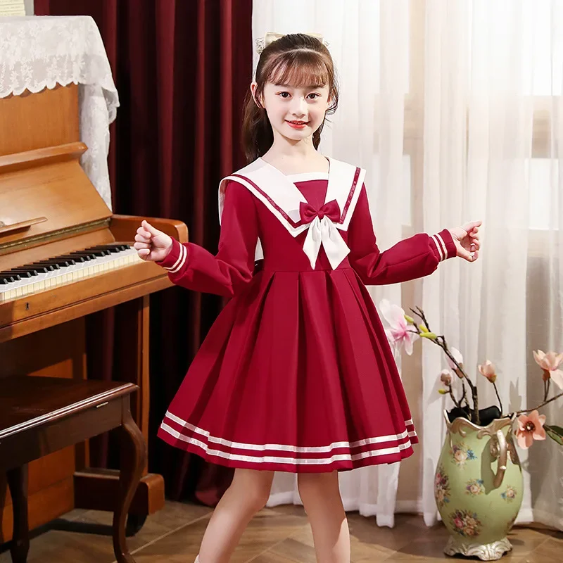 Children clothes from 3-12 yrs girls dresses Autumn Winter teen Sailor Collar Knit dress for Girl clothes Kids teens costume