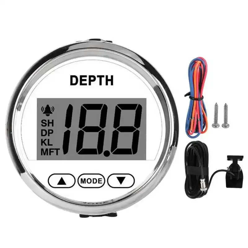 52mm/2in 0-100m Depth Sounder Waterproof Dash Depth Finder Transducer with White Backlight for Yachts Boats