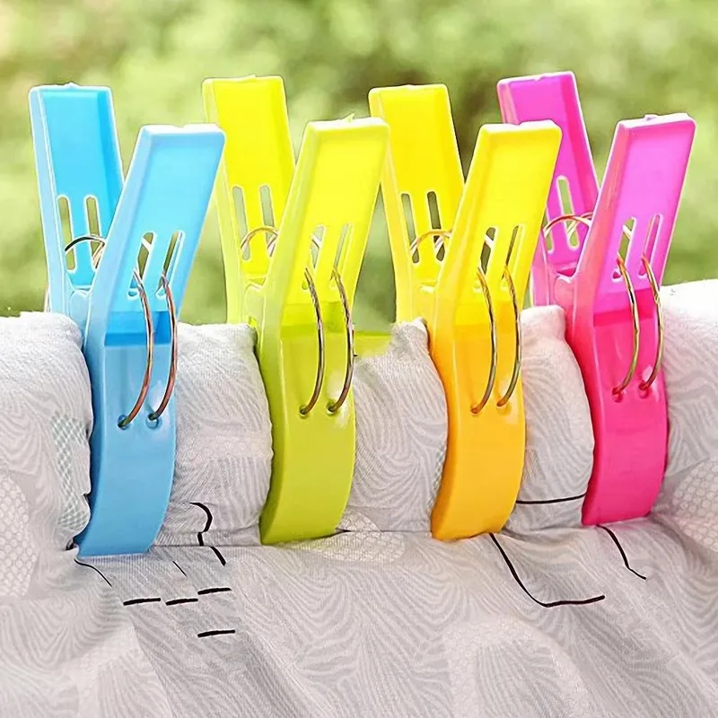 4/12/24pcs Beach Towel Clips Chair Clips Towel Holder,Plastic Clothes Pegs Hanging Clip Clamps, Yellow,blue,green,red