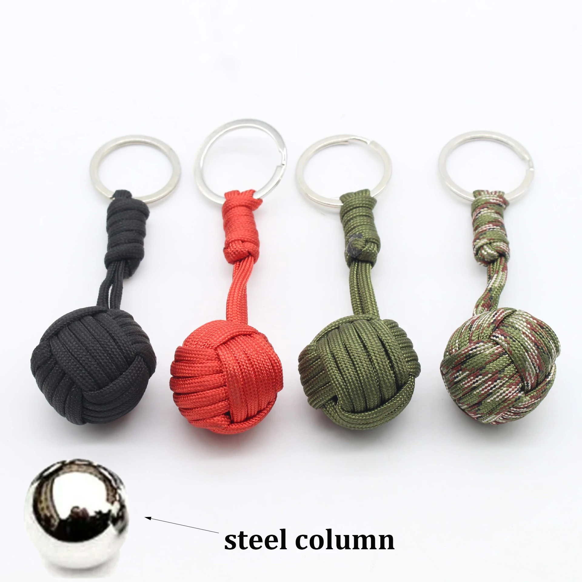 Outdoor Mini Safety Protection Monkey Fist Steel Ball Carrying Self Defense Lane Survival Keychain Broken Window